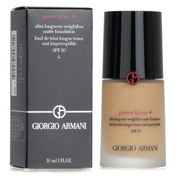 Giorgio Armani Power Fabric+ Ultra Longwear Weightless Matte Foundation SPF 20 - # 6  30ml 1oz on Sale