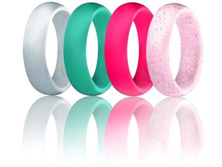 ROQ Silicone Ring - Dome Style Set by ROQ for Women - 4 x 7 mm Pink, Turquoise, White with Pink Glitter, Silver Discount