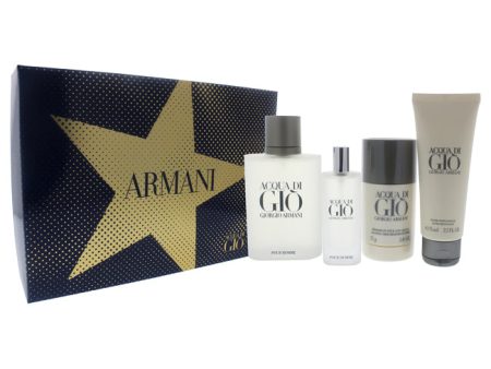 Giorgio Armani Acqua Di Gio by Giorgio Armani for Men - 4 Pc Gift Set 3.4oz EDT Spray, 0.5oz EDT Spary, 2.6oz Alcohol Free Deodorant Stick, 2.5oz After Shave Balm For Discount